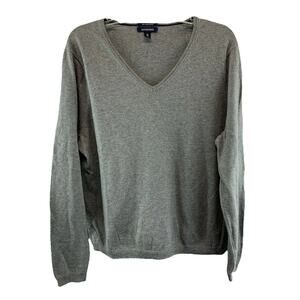 Lands End Sweater Mens Size XL Gray Supima Cotton V Neck Pullover Knit Pullover